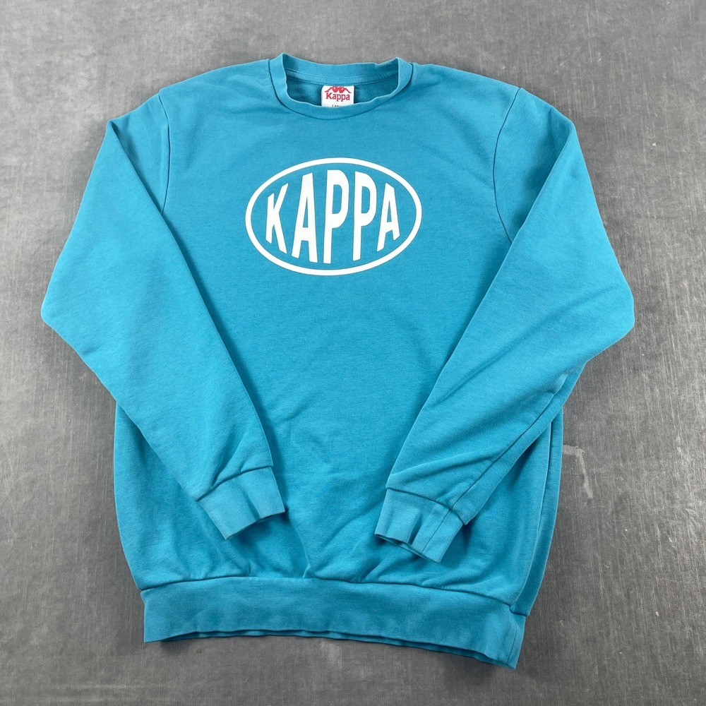 Kappa Mens Large Teal Blue Sweatshirt Graphic Logo Pullover Crew Neck